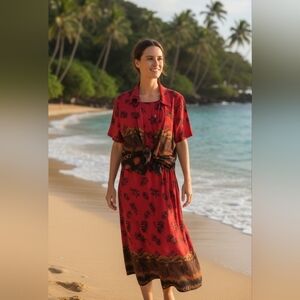 Tradition 2 Pc vintage safari print dress and short-sleeved shirt set Jungle Set